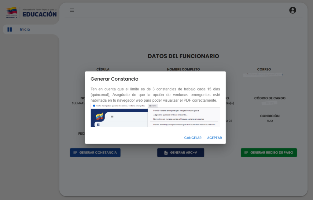 Descargar Constancia de Trabajo MPPE
